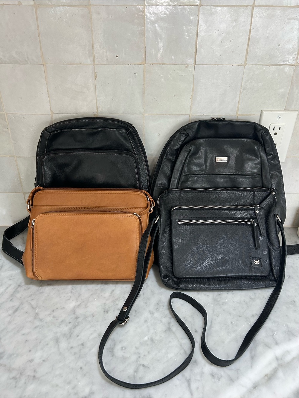 LOT of Women’s Black Leather Crossbody Backpack